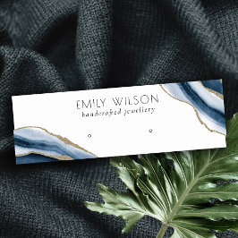 Abstrakt Agate Navy Blue Guld Stud Earring Visning Mini Visitkort