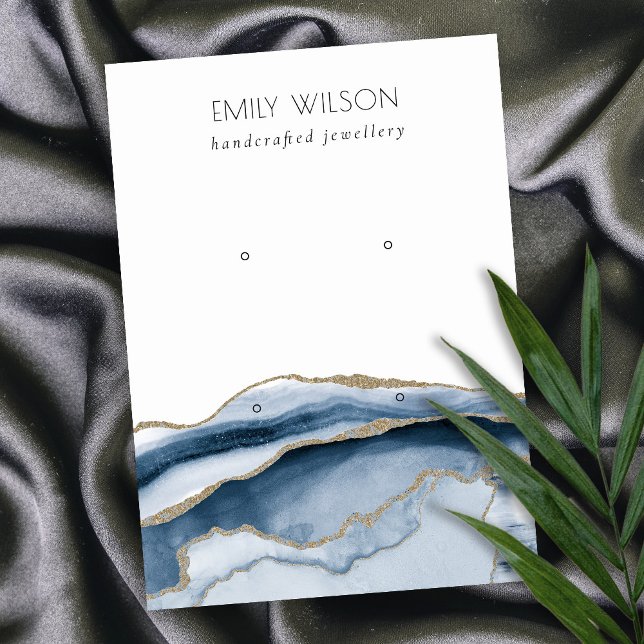 Abstrakt Agate Navy Guld 2 Stud Earring Visning Visitkort (Skapare uppladdad)