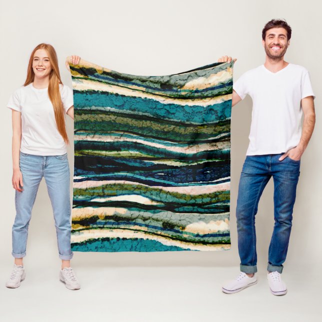 Abstrakt Agate Rand Blue Grönt Orange Fleecefilt (På plats)