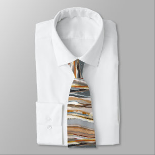 Abstrakt Agate Rand Tan Grått Cream Neck Tie Slips