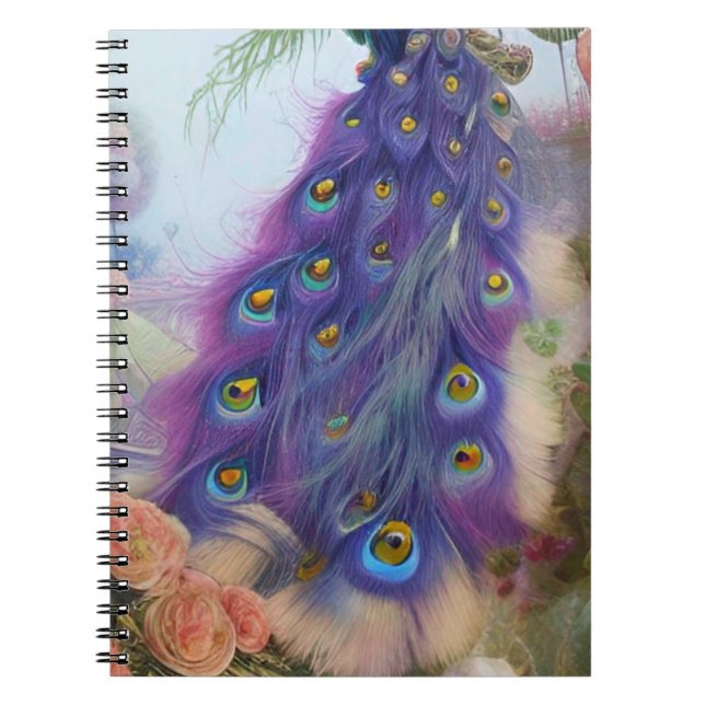 Abstrakt AI Art Lila Peacock Fjäder svan Anteckningsbok (Framsidan)