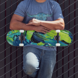 Abstrakt akrylfärg i blå mini skateboard bräda 18,5 cm