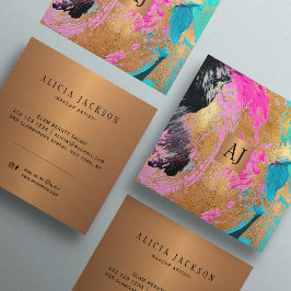 Abstrakt Akrylfärgat kopparglam guld monogram Fyrkantigt Visitkort