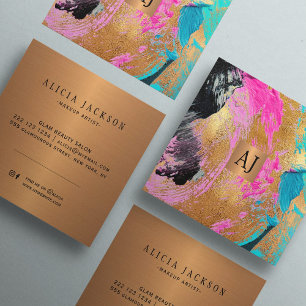 Abstrakt Akrylfärgat kopparglam guld monogram Fyrkantigt Visitkort