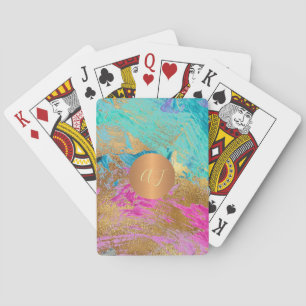 Abstrakt Akrylmålare av koppar guld monogrammat Casinokort