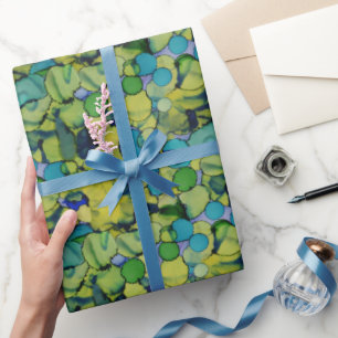 Abstrakt akrylmålning Grönt Teal Blått Inpacknings Presentpapper