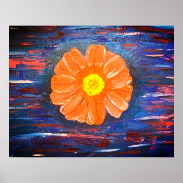 Abstrakt Akrylmålning med blomma Poster (Framsidan)