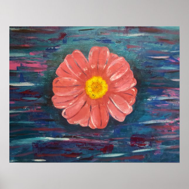 Abstrakt Akrylmålning med blomma Poster (Framsidan)