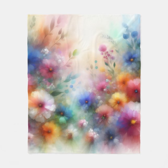 Abstrakt akvarell blommönstertryck fleecefilt (Framsidan)