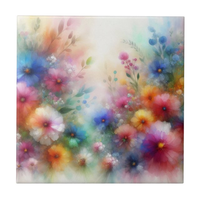 Abstrakt akvarell blommönstertryck kakelplatta (Framsidan)