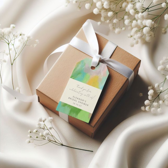 Abstrakt akvarell bröllopsdusch Anpassat tack Presentetikett (Skapare uppladdad)