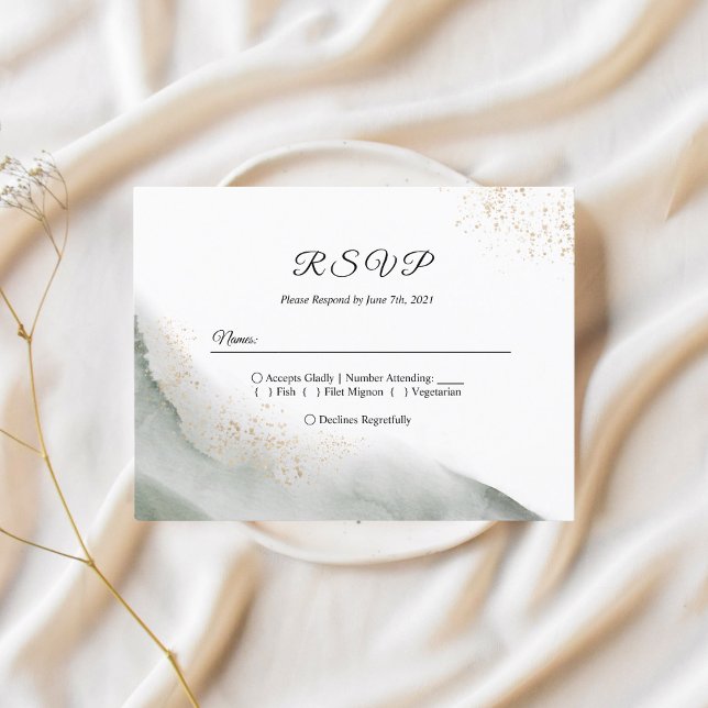 Abstrakt akvarell gröna penseldrag & guld  inbjudan vykort (Skapare uppladdad)