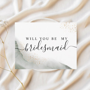 Abstrakt akvarell gröna penseldrag & Guld  Inbjudan Vykort