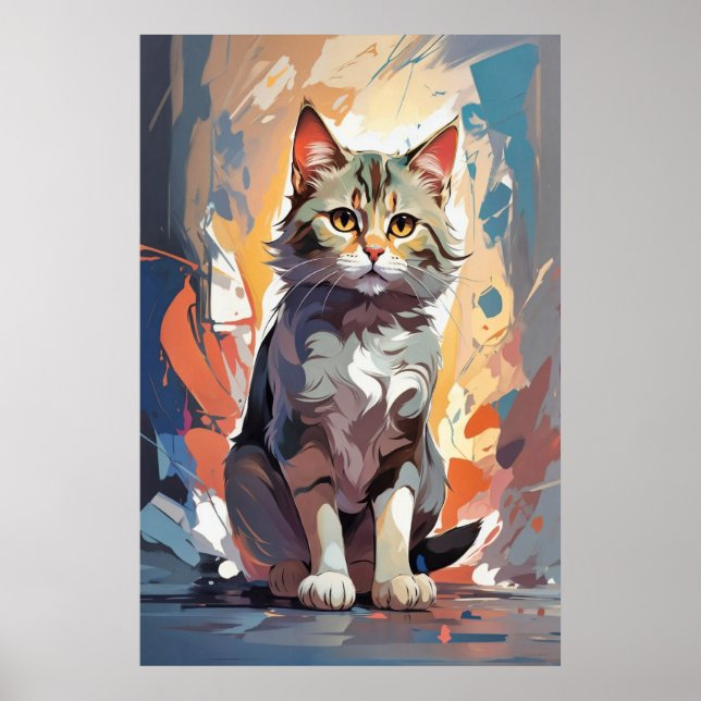 Abstrakt akvarell katt expressionism målning poster (Framsidan)