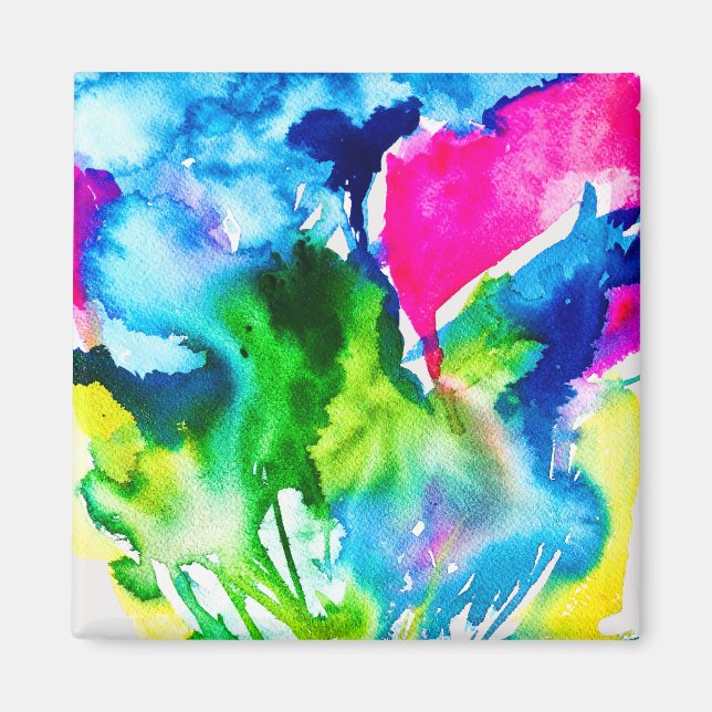 Abstrakt akvarell med rosa cyklamenblomma magnet (Framsidan)