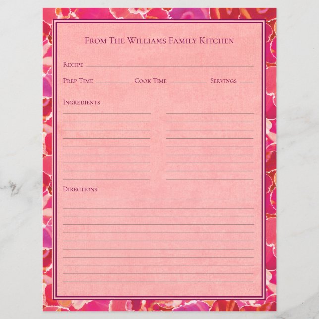 Abstrakt akvarell röd rosa recept papper blad (Framsida)