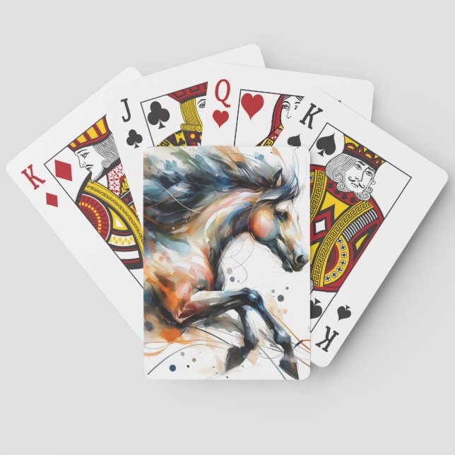 Abstrakt akvarell springande häst casinokort (Baksidan)