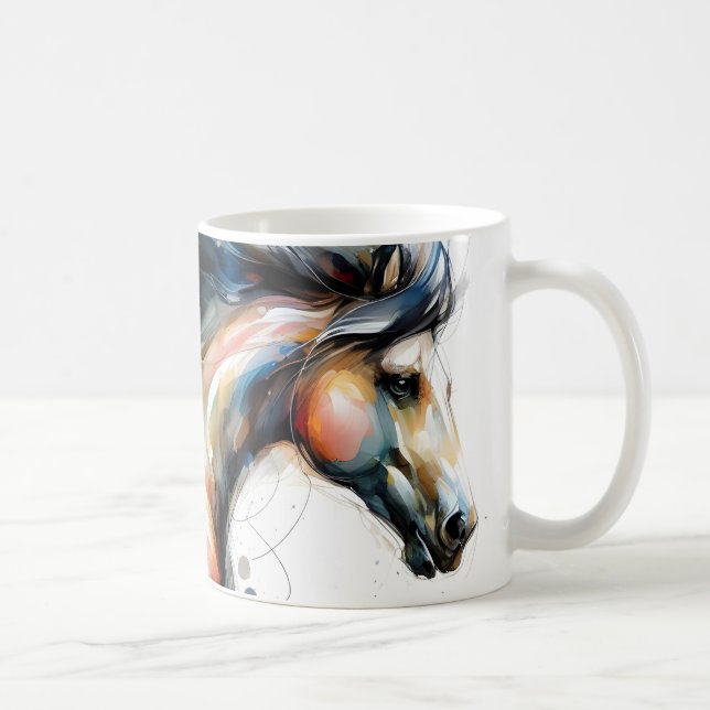Abstrakt akvarell springande häst kaffemugg (Höger)