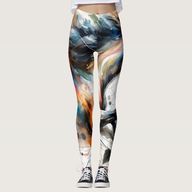 Abstrakt akvarell springande häst leggings (Framsida)