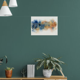 Abstrakt akvarellaffisch i blå och ockra poster