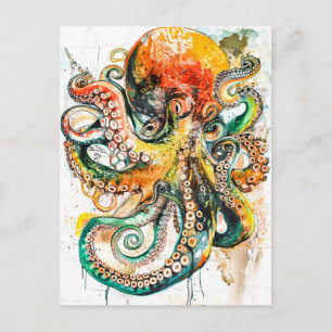 Abstrakt akvarellillustration av en bläckfisk vykort