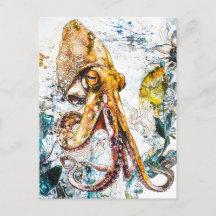 Abstrakt akvarellillustration av en bläckfisk