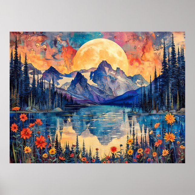 Abstrakt akvarellillustration av fullmåne över poster (Framsidan)