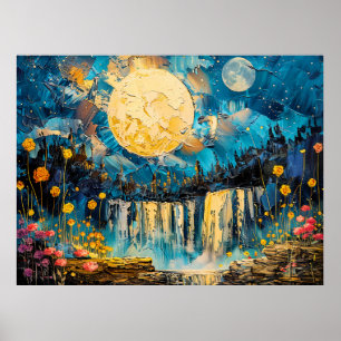Abstrakt akvarellillustration av fullmåne över poster