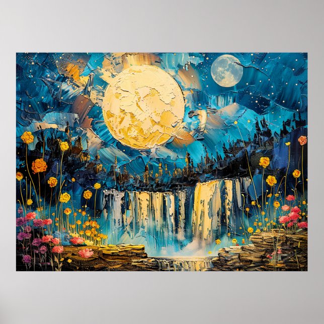 Abstrakt akvarellillustration av fullmåne över poster (Framsidan)