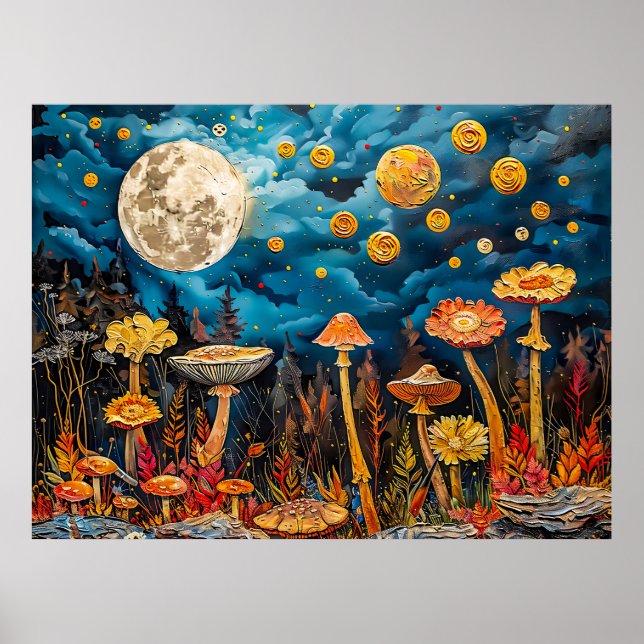 Abstrakt akvarellillustration av fullmåne över poster (Framsidan)