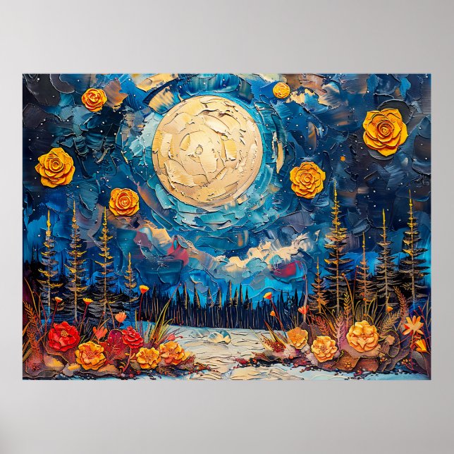 Abstrakt akvarellillustration av fullmåne över poster (Framsidan)