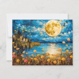 Abstrakt akvarellillustration av fullmåne reflek vykort