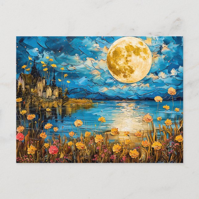 Abstrakt akvarellillustration av fullmåne reflek vykort (Framsida)