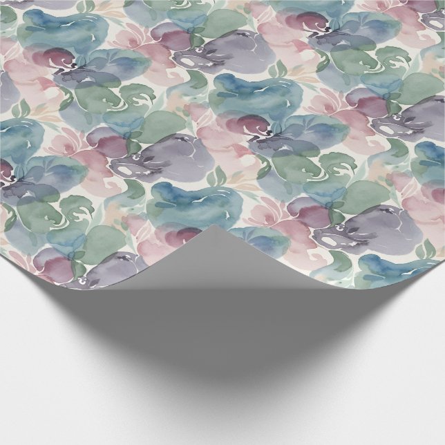 Abstrakt akvarellmönster teal mauve rosa presentpapper (Hörn)