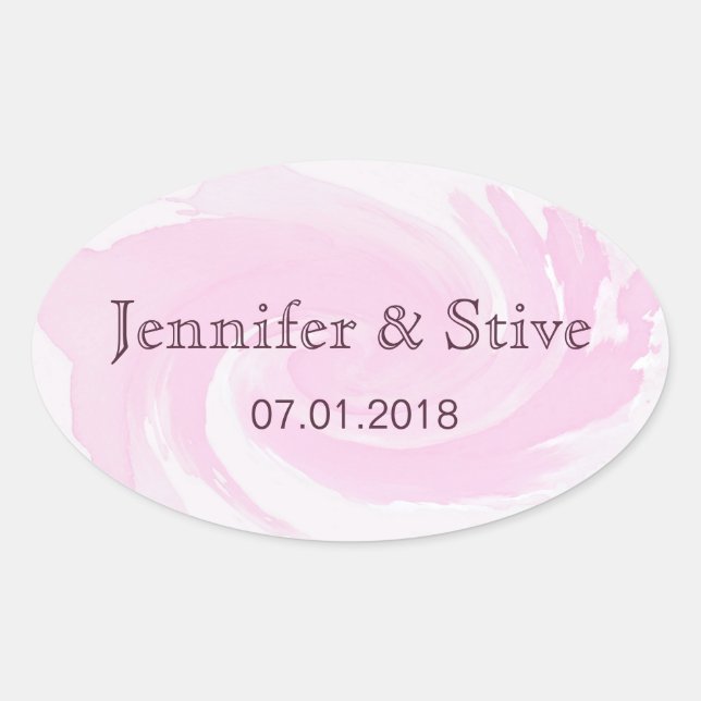 Abstrakt akvarellpenseldrag Rosa Spiral Ovalt Klistermärke (Framsida)