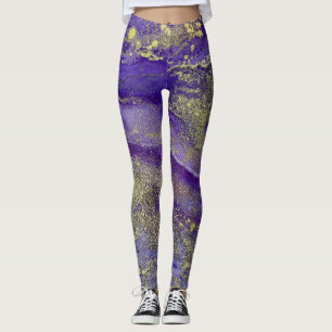 Abstrakt Alcohol Bläck Art Rik Lila med Guld Leggings