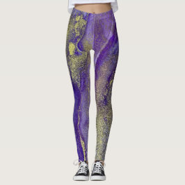 Abstrakt Alcohol Bläck Art Rik Lila med Guld Leggings