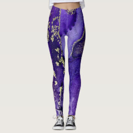Abstrakt Alcohol Bläck Art Rik Lila med Guld Leggings