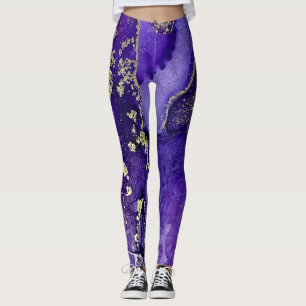 Abstrakt Alcohol Bläck Art Rik Lila med Guld Leggings