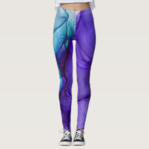 Abstrakt Alcohol Bläck Art Rik Teal & Lila Leggings