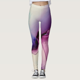 Abstrakt Alcohol Bläck Art Rosa Lila Blue White Leggings