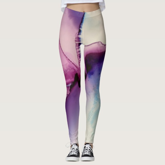 Abstrakt Alcohol Bläck Art Rosa Lila Blue White Leggings (Framsida)