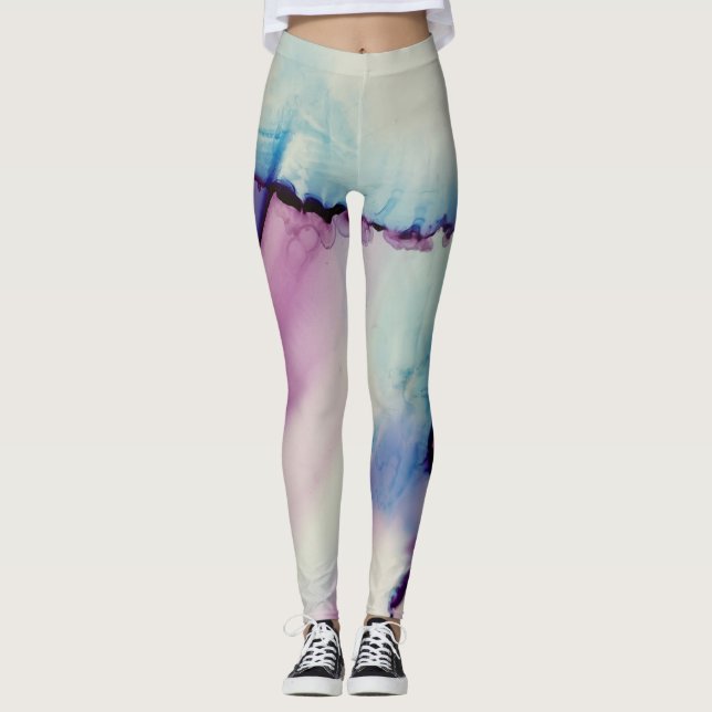 Abstrakt Alcohol Bläck Art Rosa Lila Blue White Leggings (Framsida)