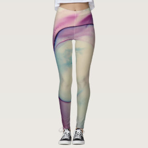 Abstrakt Alcohol Bläck Art Rosa Lila Blue White Leggings