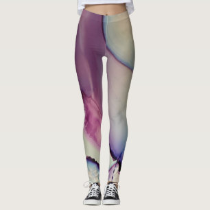 Abstrakt Alcohol Bläck Art Rosa Lila Blue White Leggings