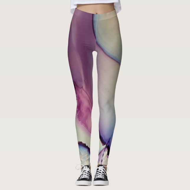Abstrakt Alcohol Bläck Art Rosa Lila Blue White Leggings (Framsida)