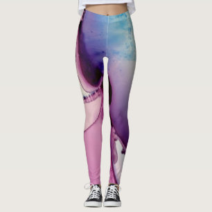 Abstrakt Alcohol Bläck Art Rosa Lila Blue White Leggings