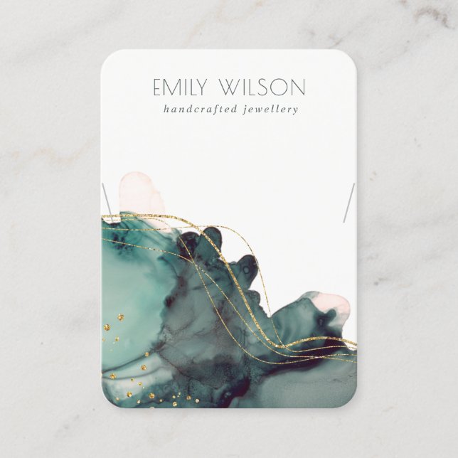 Abstrakt Alcohol Bläck Guld Grönt Necklace Visning Visitkort (Framsida)