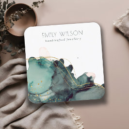 Abstrakt Alcohol Bläck Guld Grönt Öarring Visning Fyrkantigt Visitkort