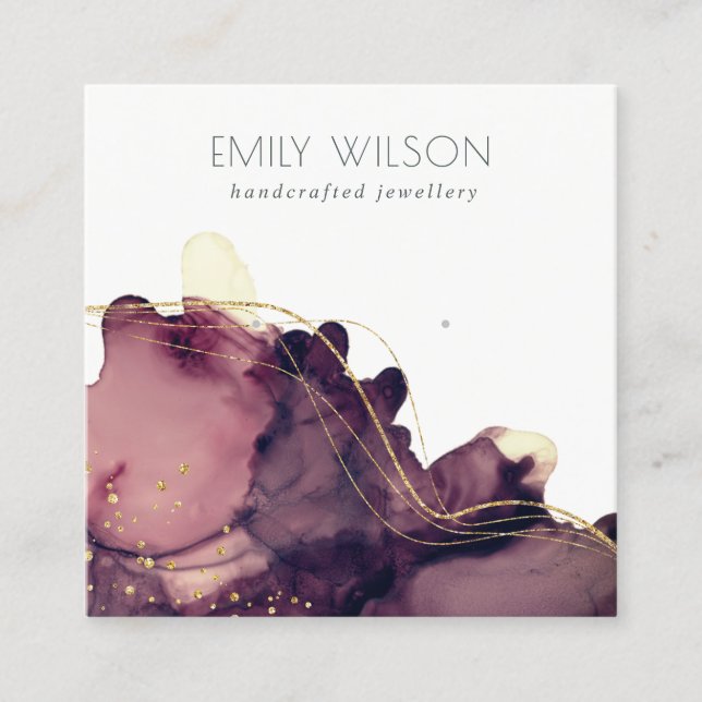 Abstrakt Alcohol Bläck Guld Maroon Earring Visning Fyrkantigt Visitkort (Framsida)
